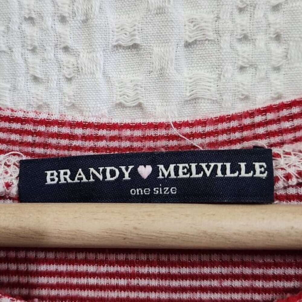 Brandy Melville Red and White Striped Cropped Stretchy Baby Tee One Size Fit All - Picture 10 of 12